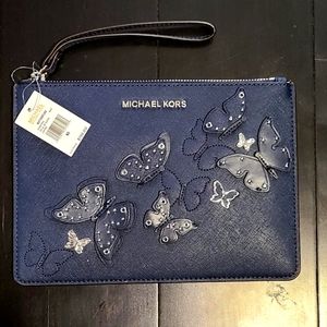Michael Kors Butterfly Wristlet Navy Clutch